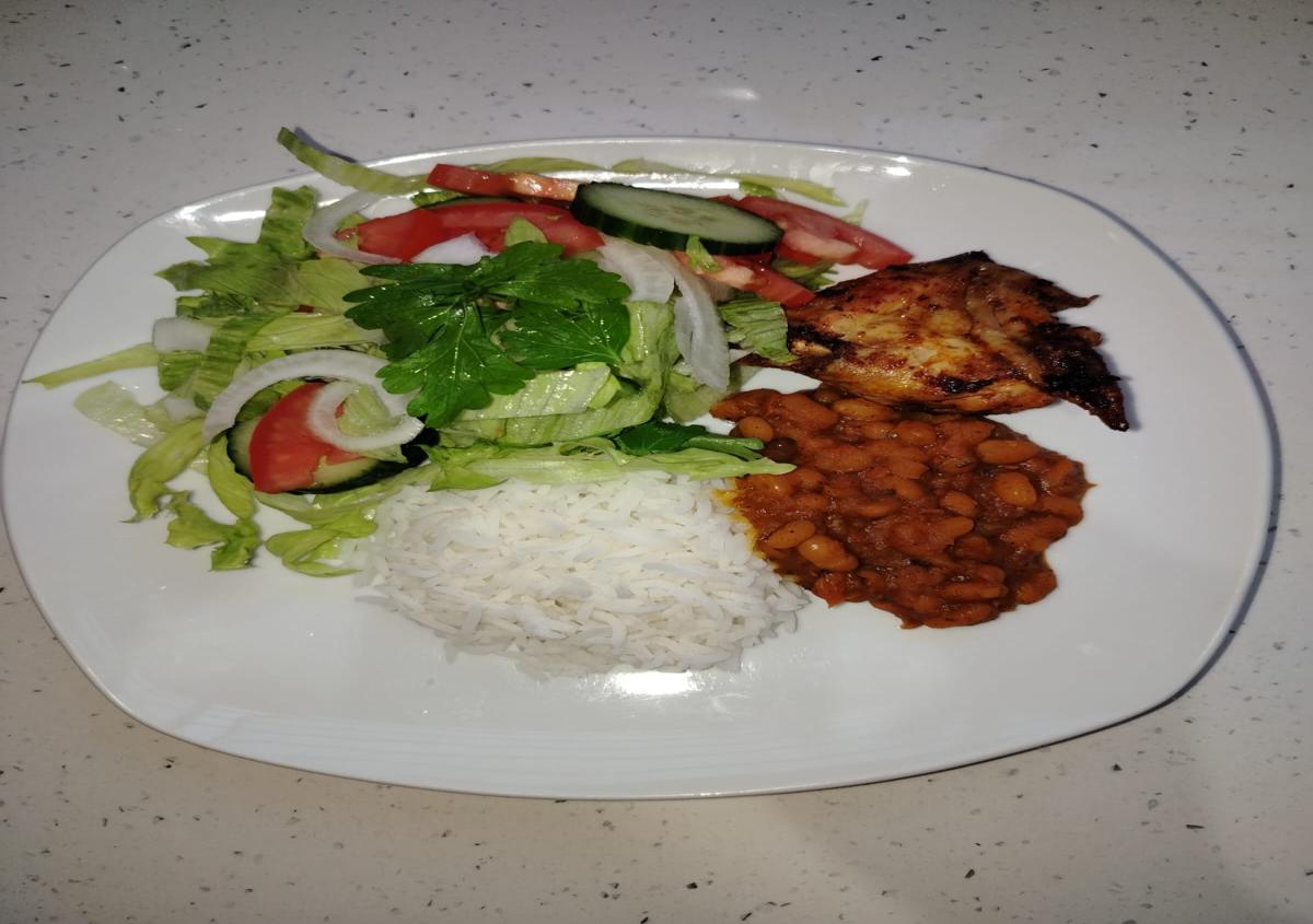 Friday Dinner After 40: Simple Chicken, Rice, Beans and Fresh Salad (Balanced Weight-Loss Meal)